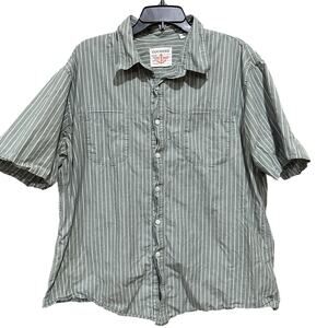 Dockers Shirt Men 2XL Gray Green Striped Short Sleeves Button Up Casual Cotton